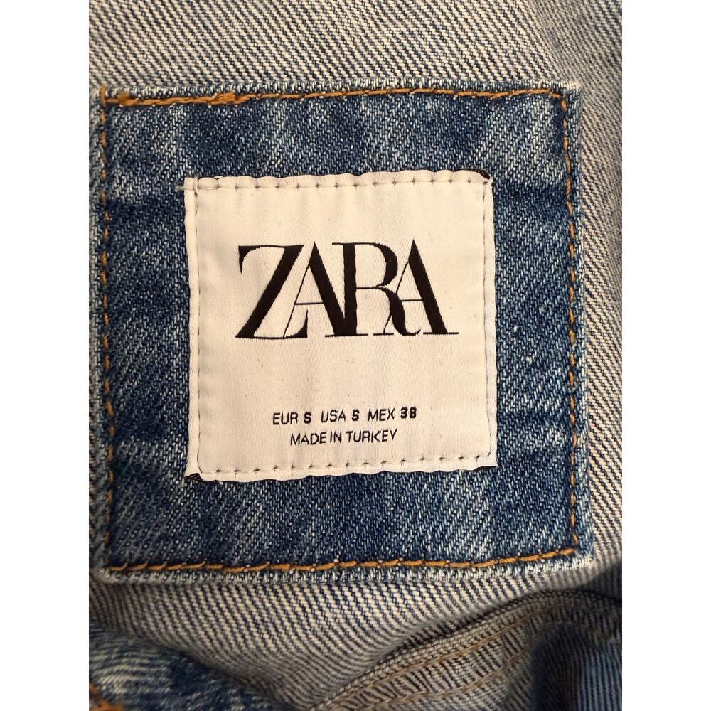 Zara Distressed Paint Splatter Denim Jacket Size Small Oversized Trucker - Picture 4 of 7